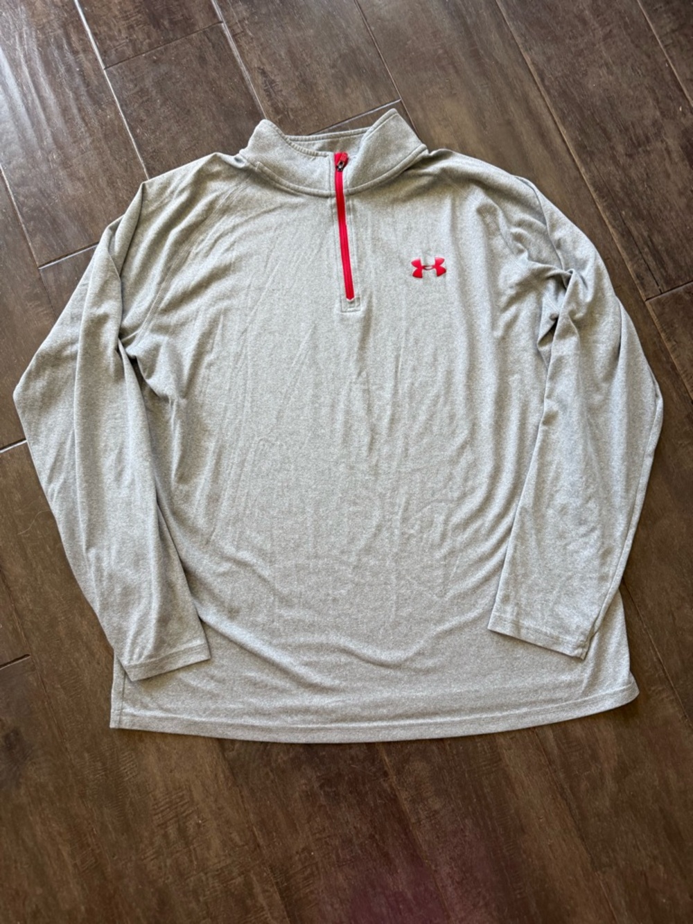 Under Armour HeatGear Gray Red Long Sleeve 1/4 Zip Pullover Mock Neck Men’s L